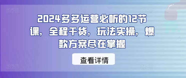 2024拼多多运营12节实战课：爆款打造与黑搜玩法全解析