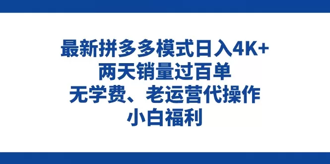 拼多多最新模式日入4K+两天销量过百单，无学费、老运营代操作、小白福利