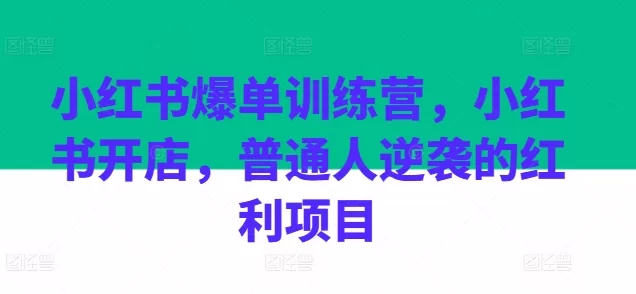 小红书爆单训练营,小红书开店,普通人逆袭的红利项目