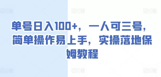 单号日入100+：一人三号操作教程，简单上手赚钱项目揭秘