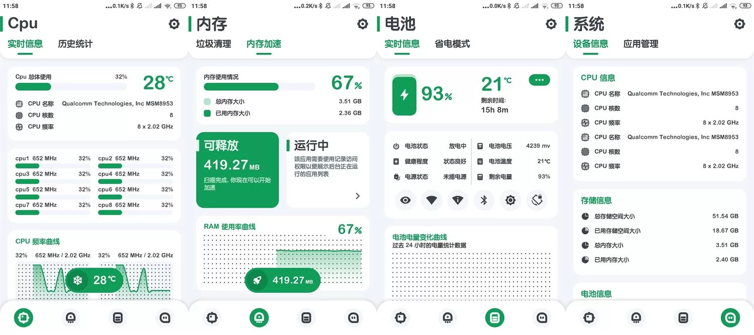 安卓强力监测v10.2.1绿化版:CPU与内存加速省电工具下载
