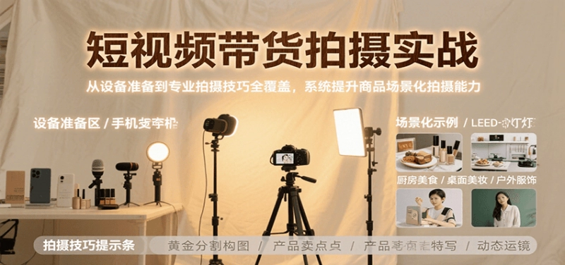 短视频带货拍摄实战：从设备到技巧，系统提升商品场景化拍摄能力