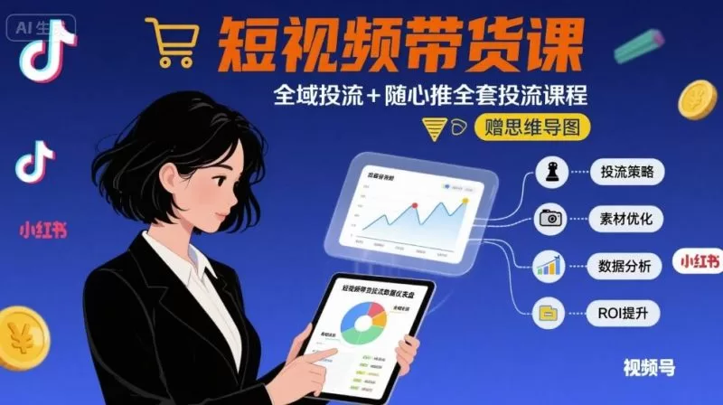 短视频带货投流课程：全域投流+随心推全套实操与思维导图