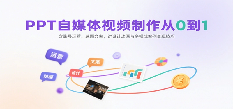 PPT自媒体视频制作从0到1：账号运营、选题文案、设计动画与多领域案例变现