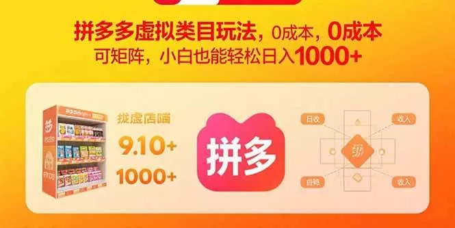 拼多多虚拟类目0成本玩法：小白矩阵操作轻松日入1000+