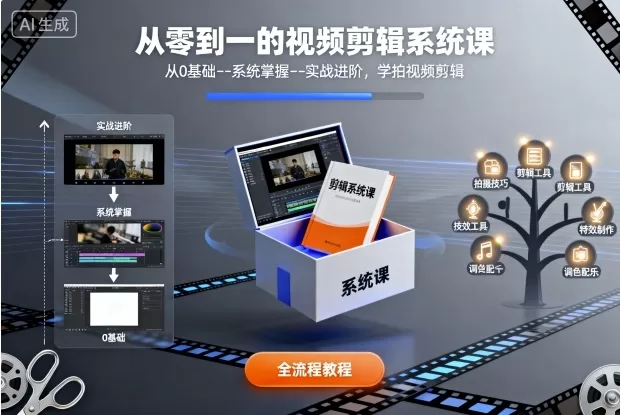 视频剪辑系统课：从零基础到实战进阶，系统掌握拍摄剪辑技巧