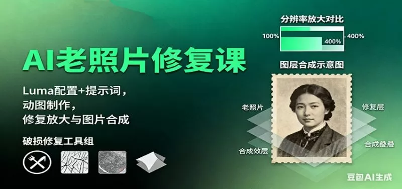AI老照片修复全栈课：Luma配置+提示词+动图制作与放大合成