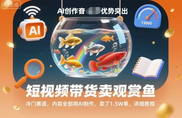 AI制作短视频带货观赏鱼，冷门赛道教程，卖了1.5万单