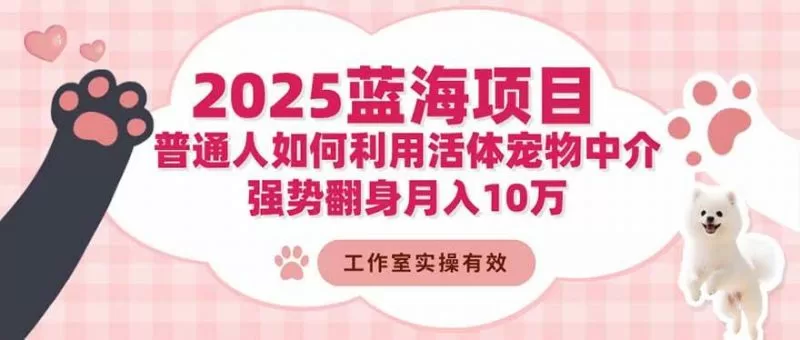 活体宠物中介蓝海项目：普通人月入10万的实操玩法