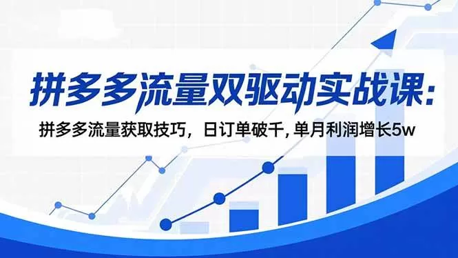 拼多多流量双驱动实战课:免费与付费流量技巧,日订单破千月利润5w