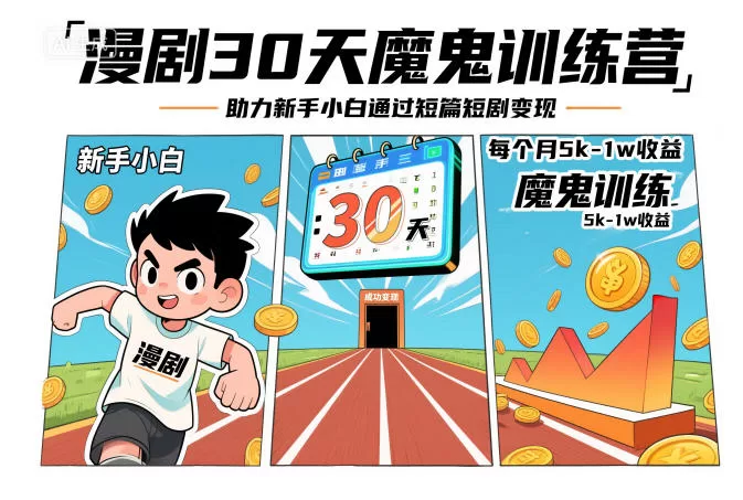 漫剧训练营30天实战：新手小白短剧变现月入5k-1w