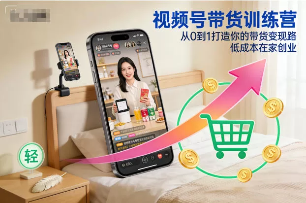 视频号带货训练营：从0到1低成本在家创业，实现带货变现