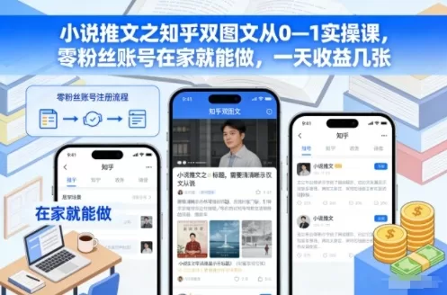 零粉丝小说推文实操课：知乎双图文从0到1，日赚几百元