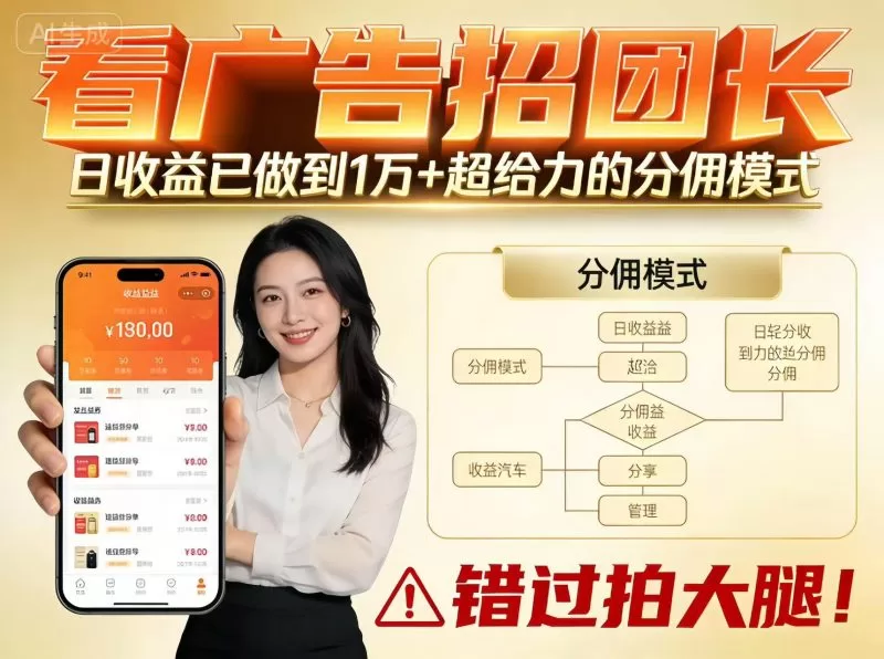 看广告招团长：团队收益日入1万，分佣模式与实操全解析