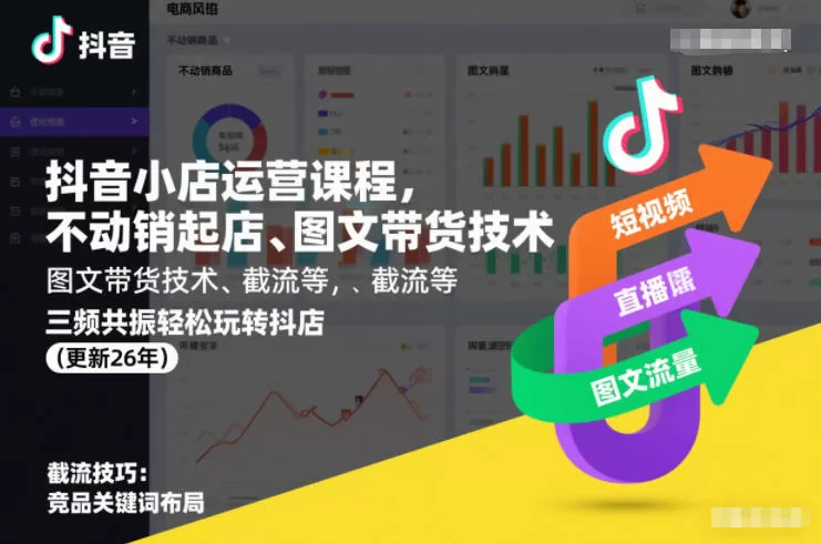 抖音小店运营课程：不动销起店与图文带货三频共振实战（26年更新）