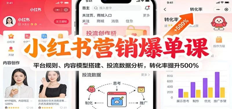 小红书营销爆单课:从平台规则到投流数据分析,转化率提升500%