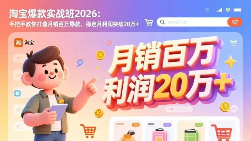 淘宝爆款实战班2026:手把手打造月销百万爆款,稳定月利润突破20万+