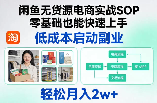 闲鱼无货源电商实战SOP：零基础低成本启动副业月入2w+