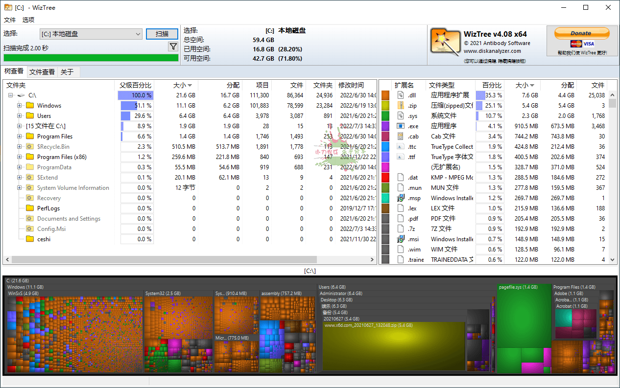 WizTree v4.30便携版：快速扫描硬盘大文件，释放磁盘空间工具