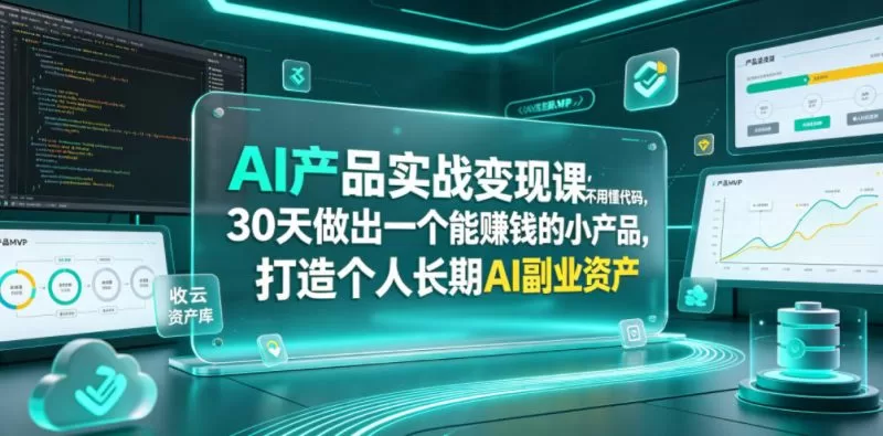 AI产品实战变现课，不用懂代码，30天做出一个能賺钱的小产品，打造个人长期AI副业资产